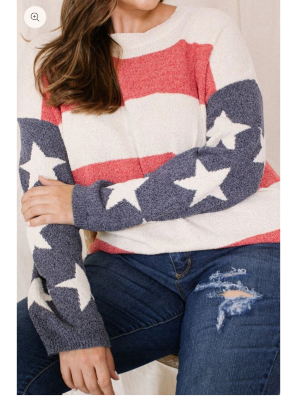 Women's ODDI Crew Neck Sweater M White Red Blue Stars & Stripes